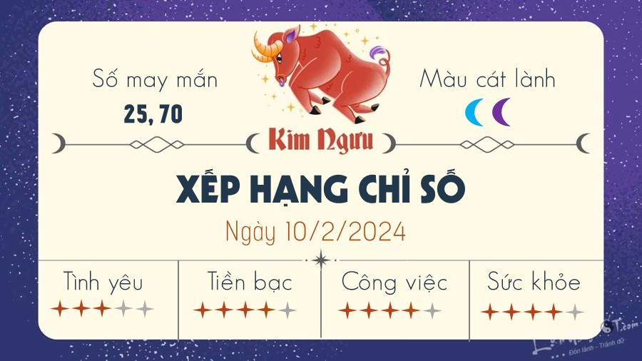 Tu vi ngay 10/2/2024 cua 12 cung hoang dao - Kim Nguu